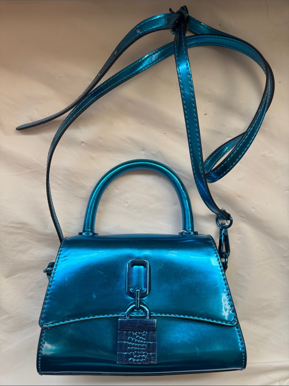 Call It Spring Metallic Teal Mini Top-Handle Crossbody